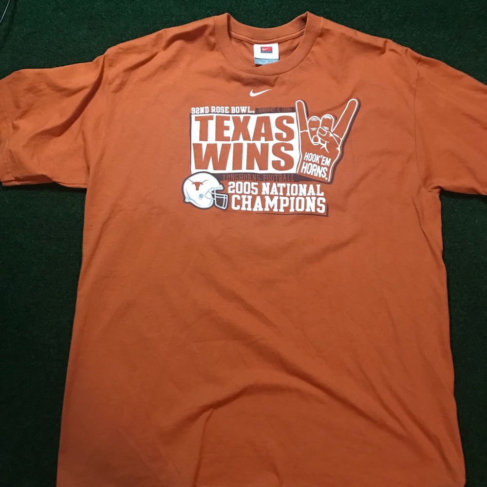 Vintage Nike Texas Longhorns 2005 92nd Rose Bowl T-Shirt Size L National Champs